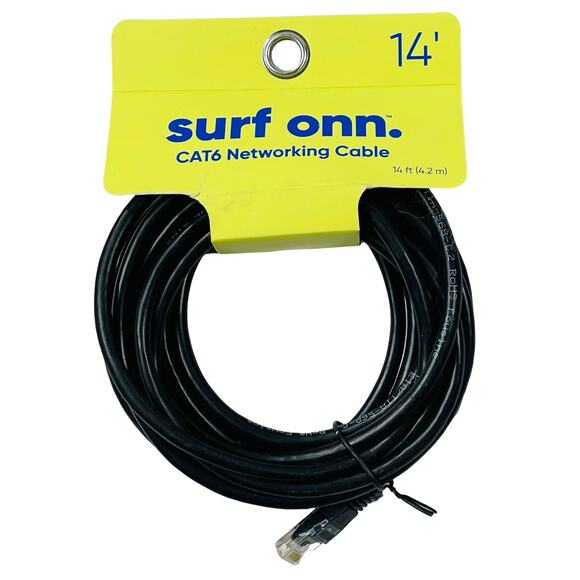 Surf Onn 14ft CAT6 Networking Cable - Black Ethernet RJ45 New - Picture 1 of 4